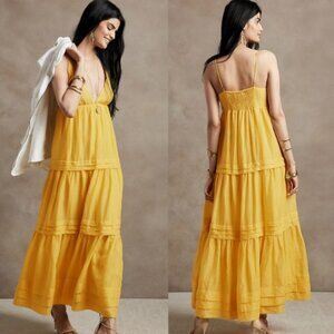 NWT Banana Republic Solstice Ramie Tiered Maxi Dress Moon Yellow Womens Medium